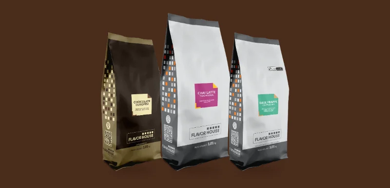 Bases em pó Flavor House: Chocolate Europeu, Chai Latte Tradicional e Base Frappé Cappuccino, 1,01 kg